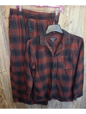Pendleton Woolen Mills Flannel Lounge Pajama 2pc Set Size Med Red & Black Plaid